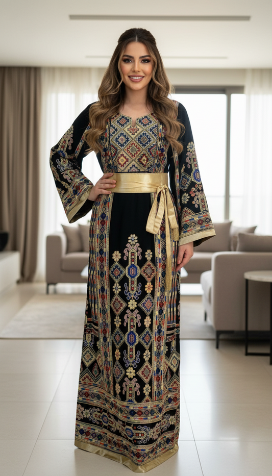 Black thobe with gold belt