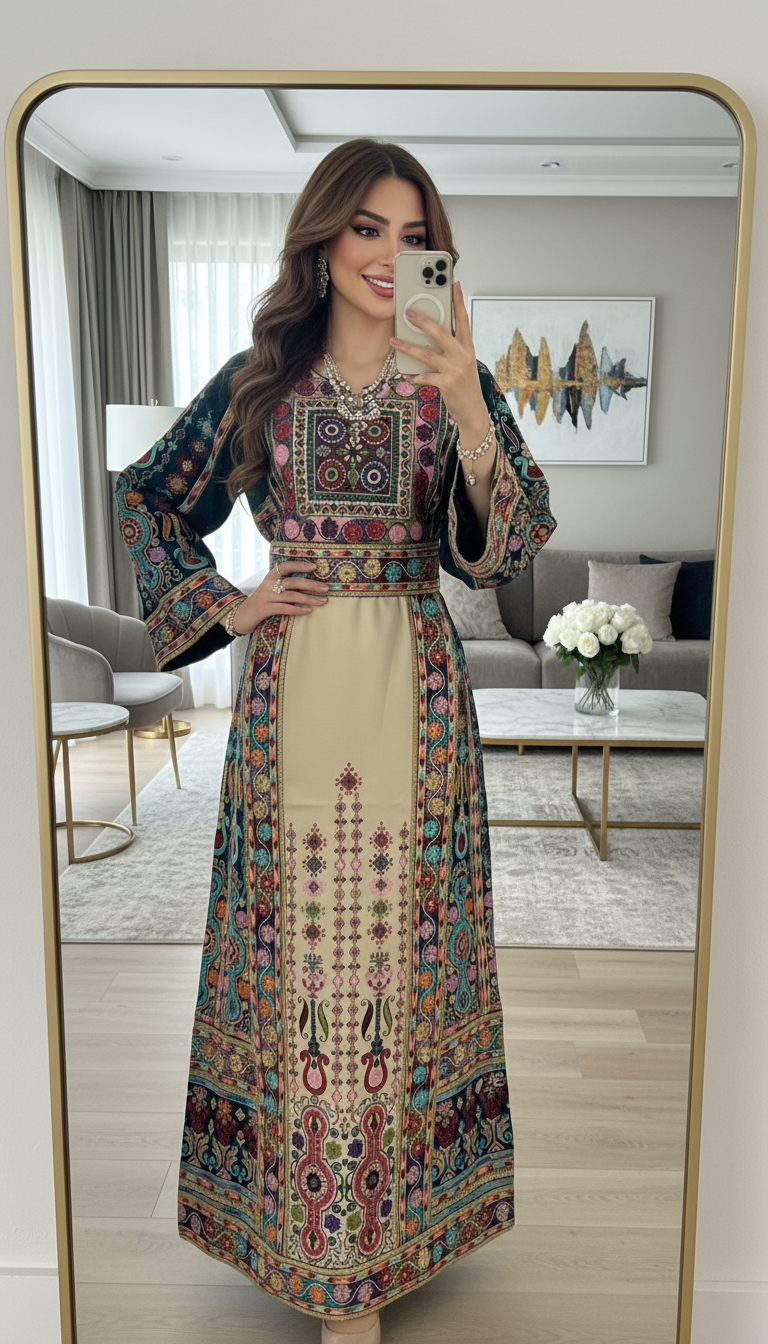 Beige thobe with beautiful embroidery