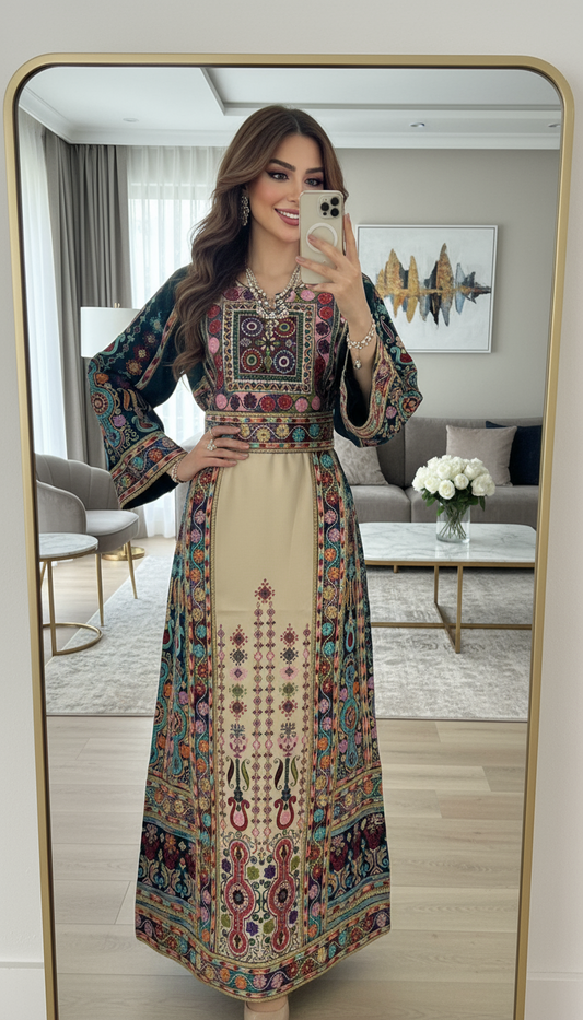 Beige thobe with beautiful embroidery