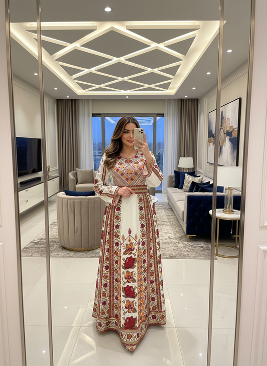 Off-white thobe with stunning colors