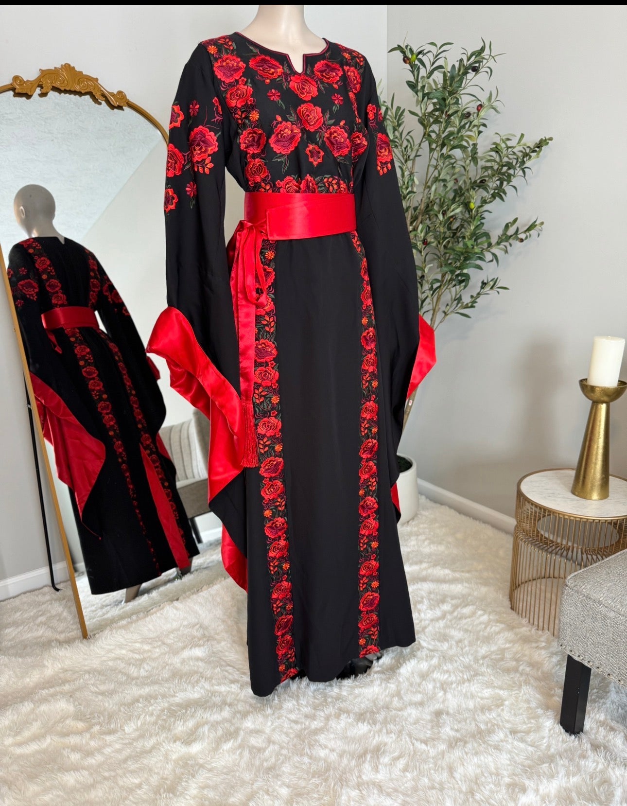 Black thobe with colorful embroidery