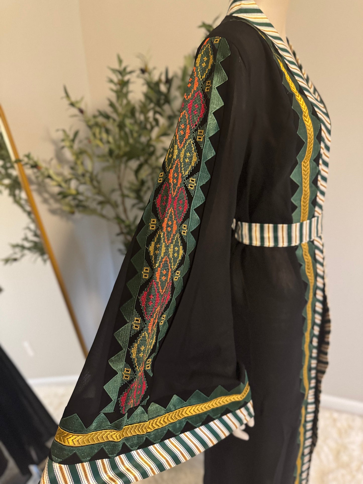 Black and green open abaya