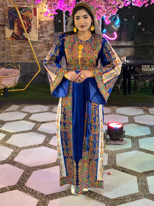 Blue silk velvet thobe