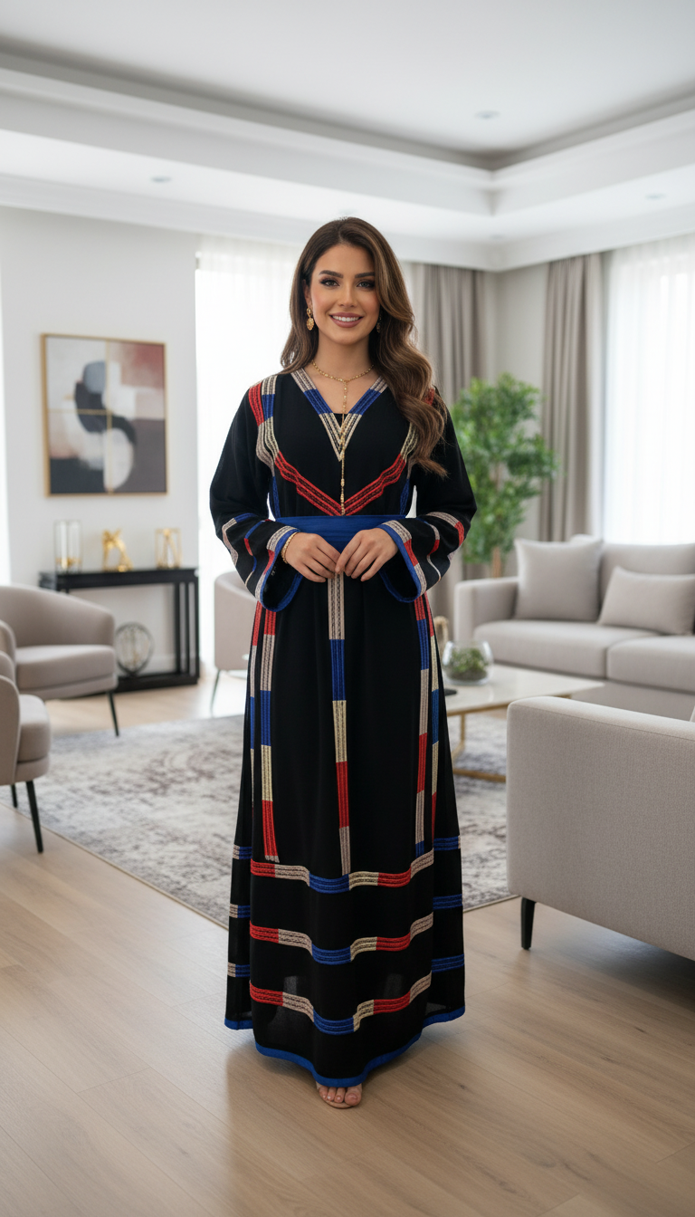 Black Embroidered Colorful Manajil Dress