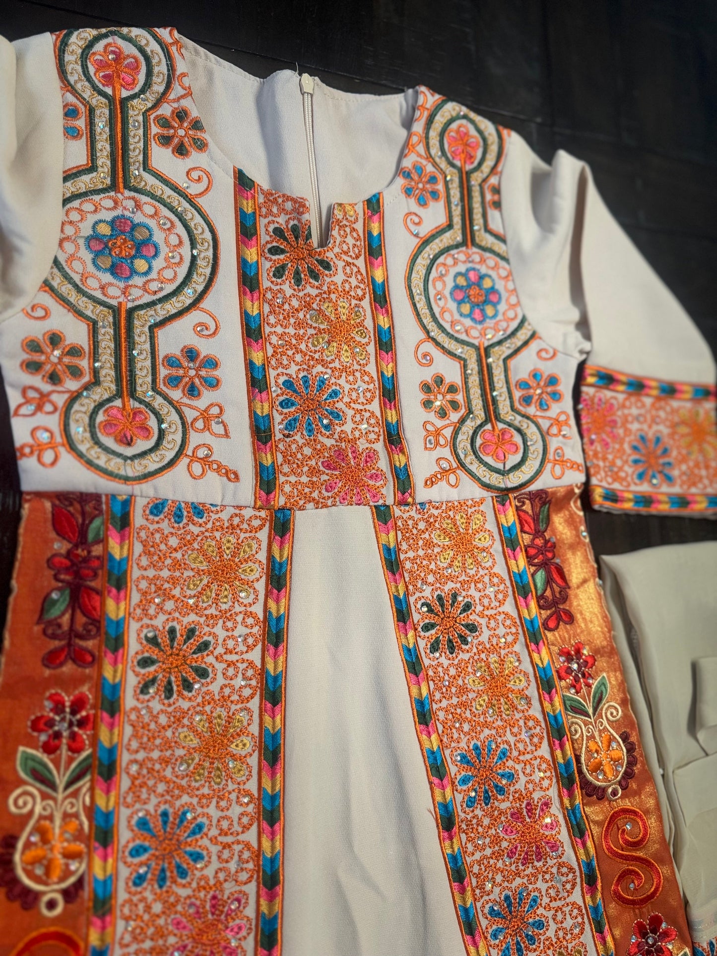 Beige and orange little girl thobe