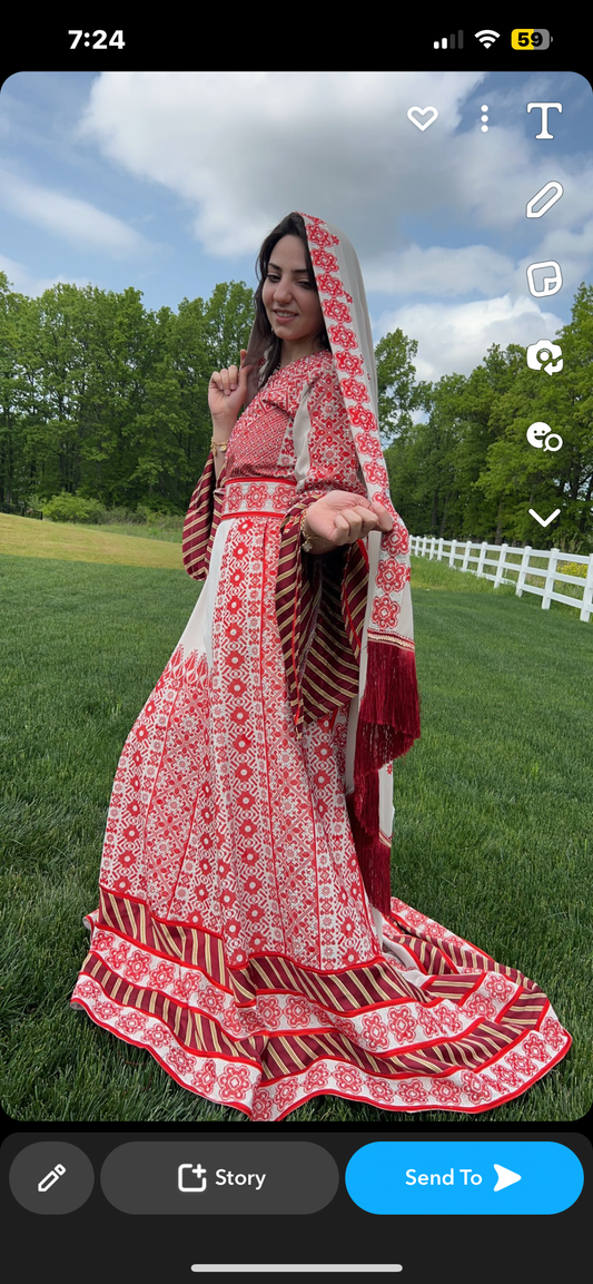 Beige and red bridal thobe