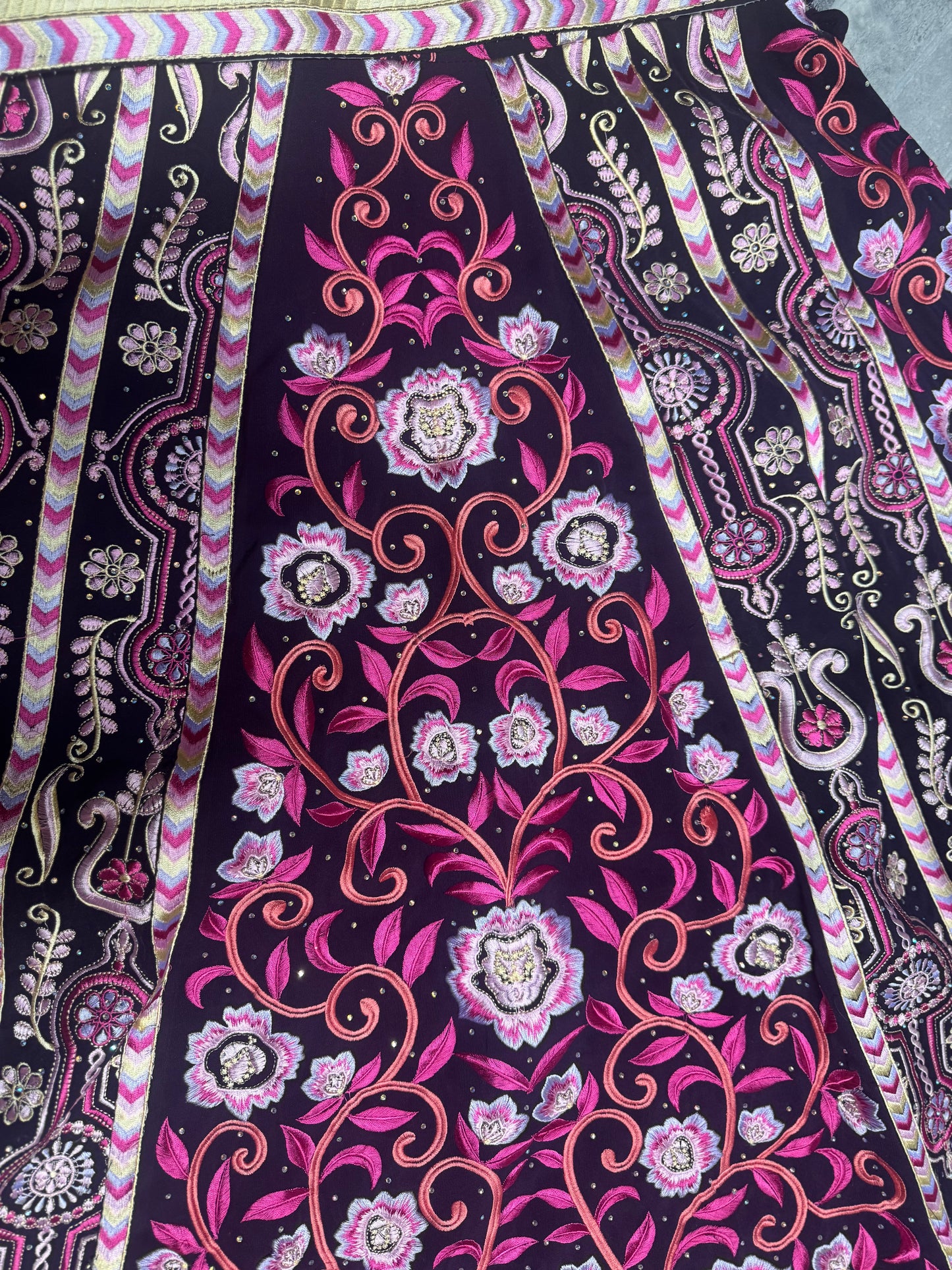 Dark Purple fabric thobe with pink  embroider