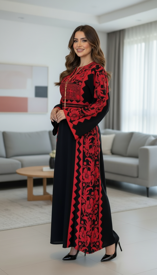 Black And Red Embroidered Thobe