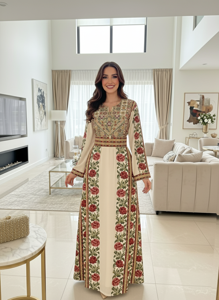 Beautiful light beige embroidered thobe
