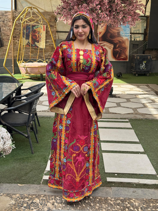 Red silk velvet thobe