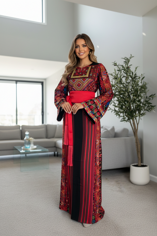 Black And Red Majdalwee Thobe