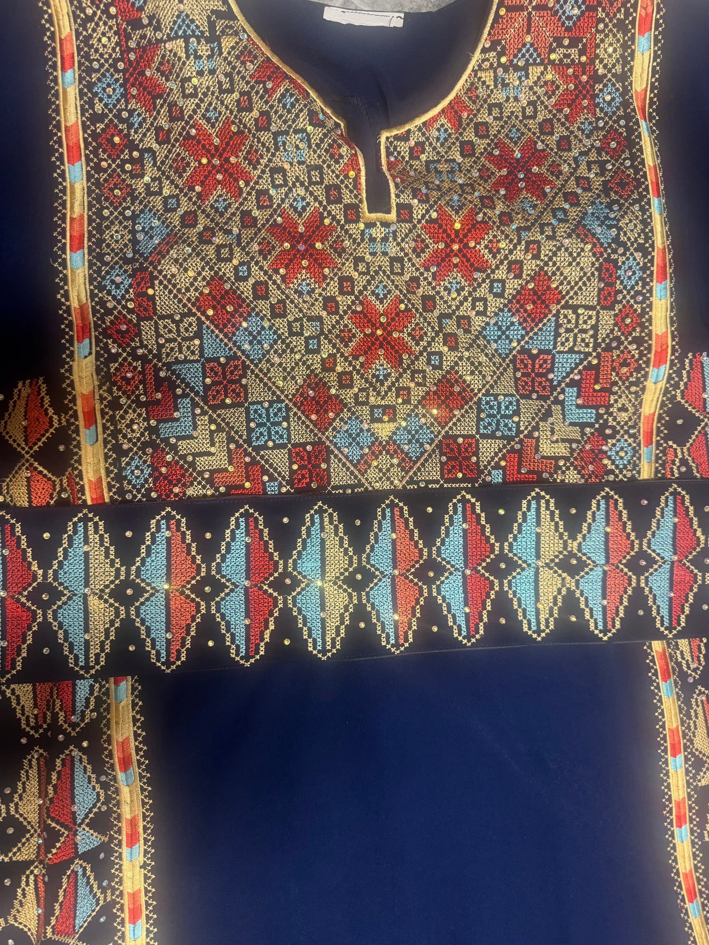 Navy blue fabric thobe with beautiful embroidery