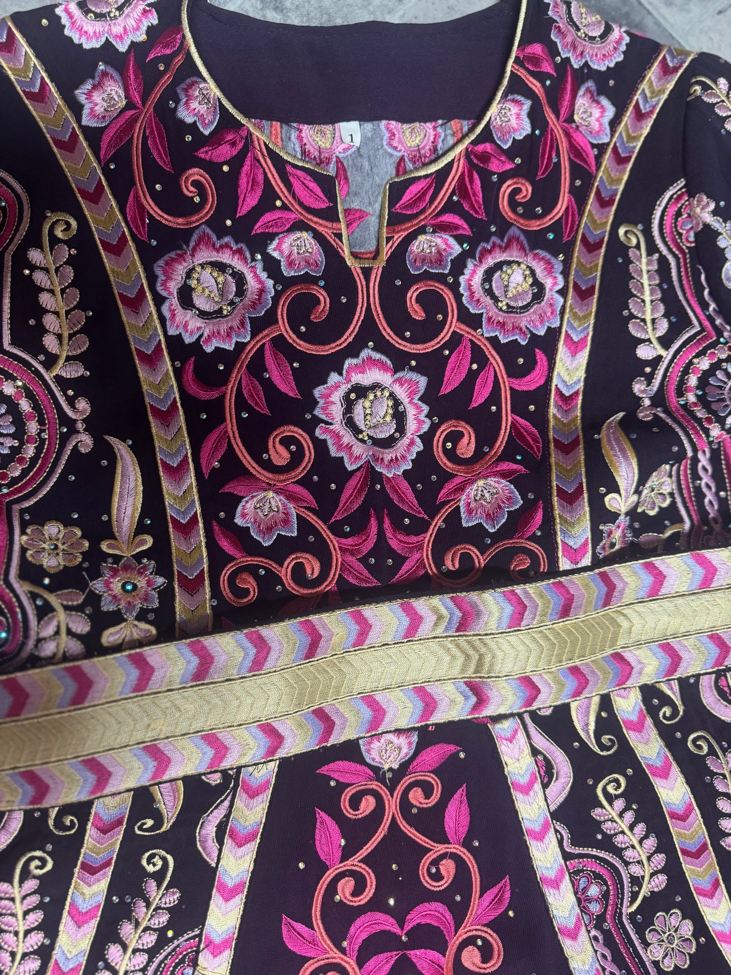 Dark Purple fabric thobe with pink  embroider