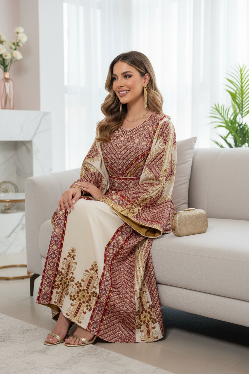 Cream fabric thobe with kassb