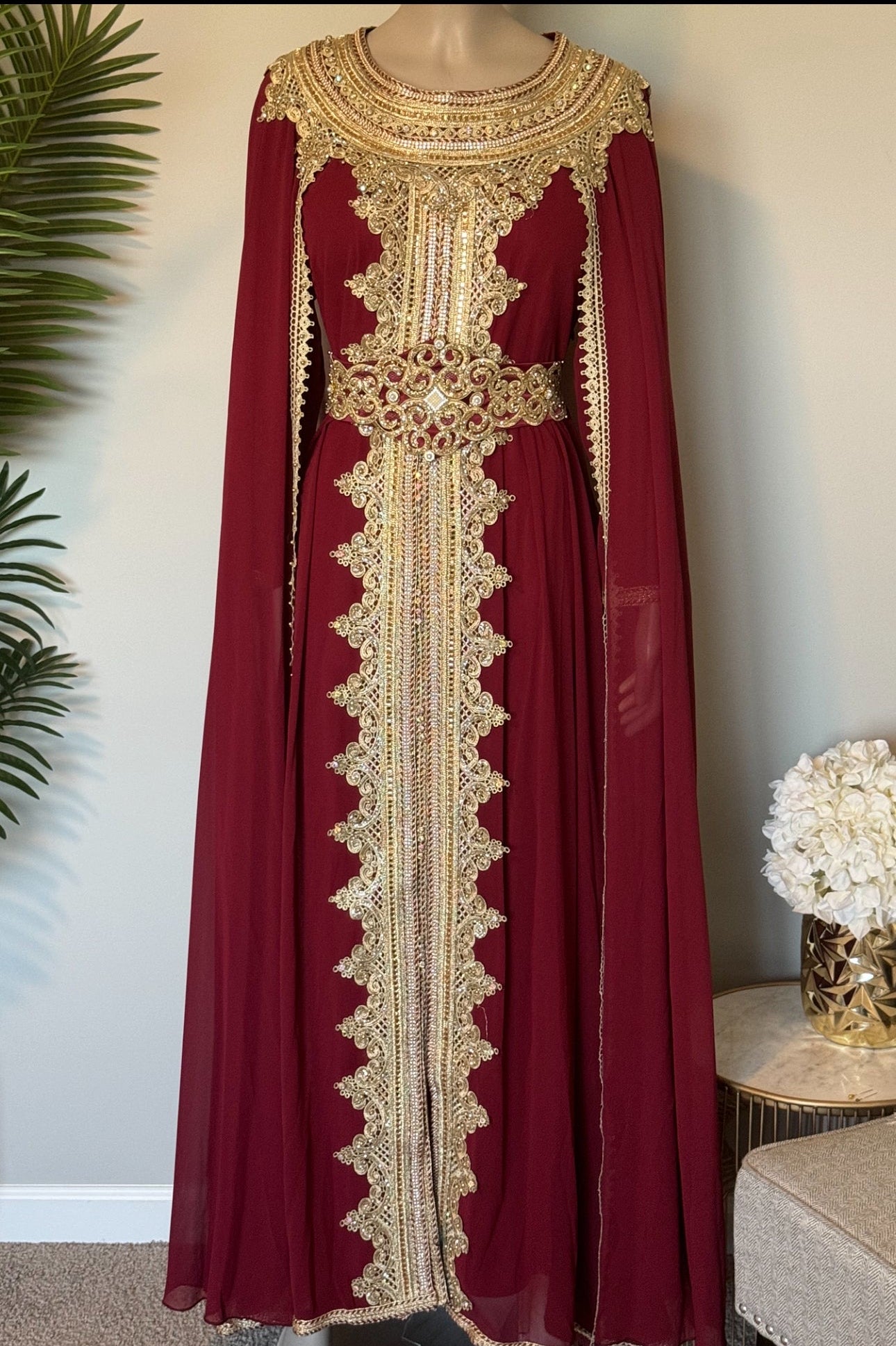 Dark Red chiffon caftan/ Abaya