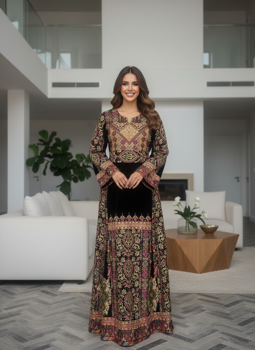 Black fabric thobe with beautiful embroidery￼