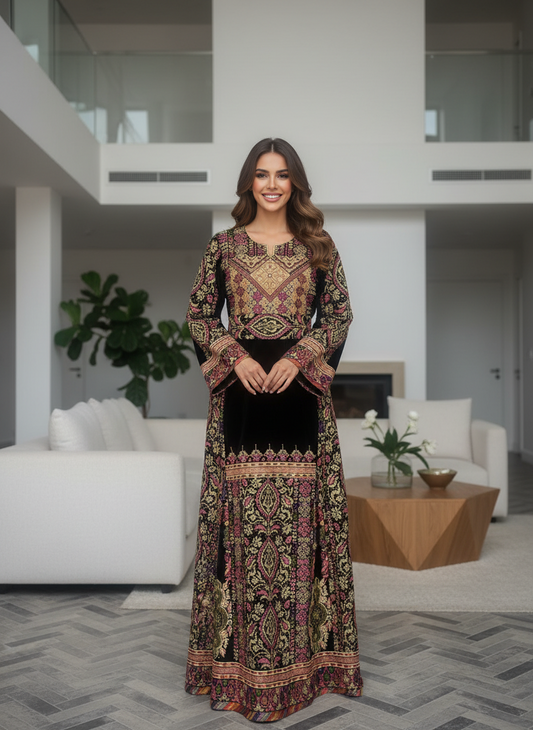 Black fabric thobe with beautiful embroidery￼