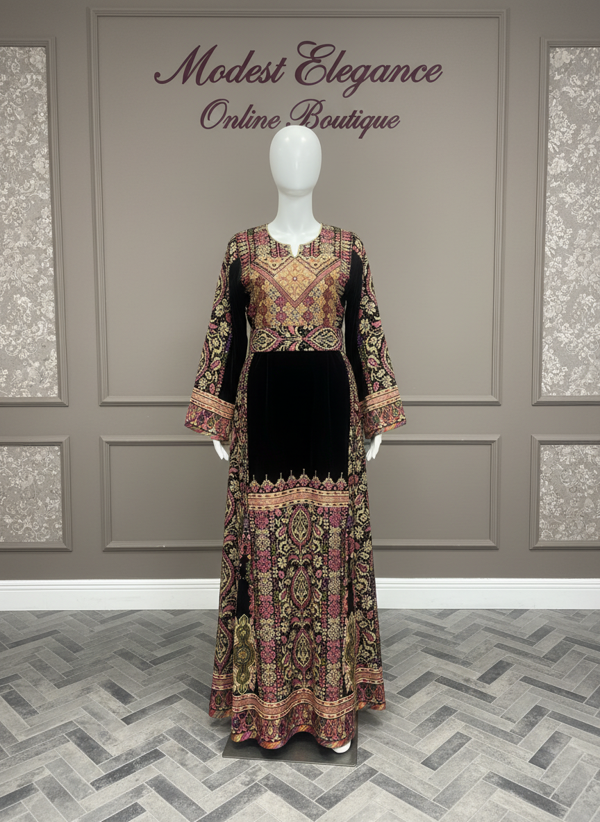 Black fabric thobe with beautiful embroidery￼