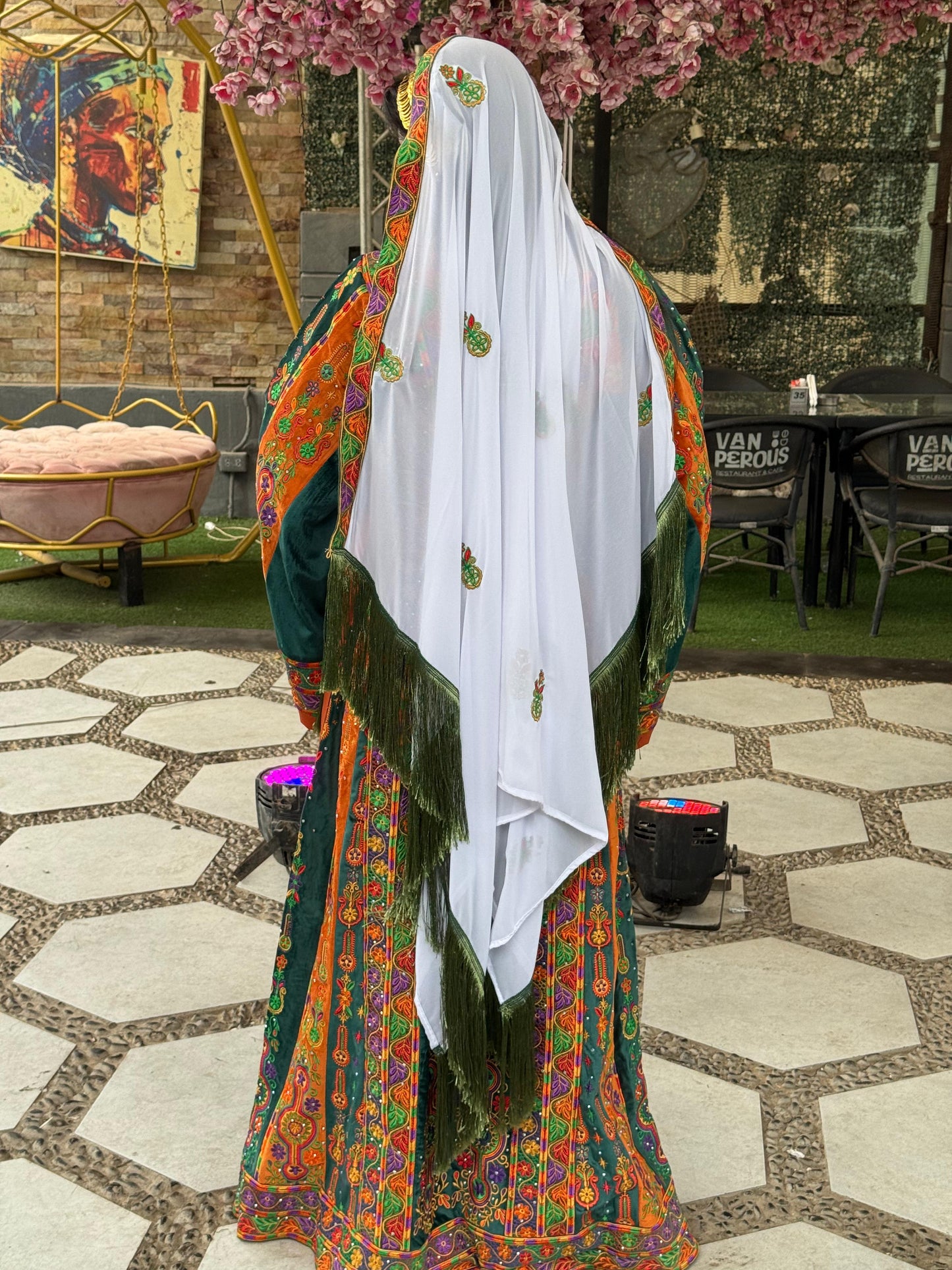 Green and orange thobe with overskirt