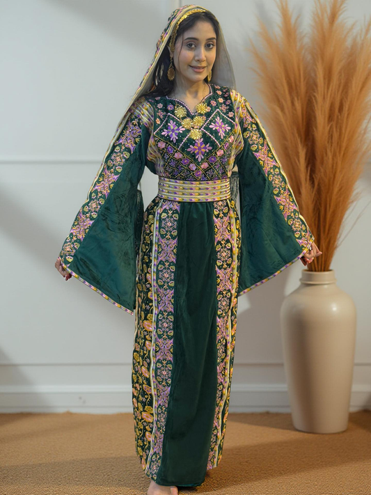Read-made green silk velvet thobe