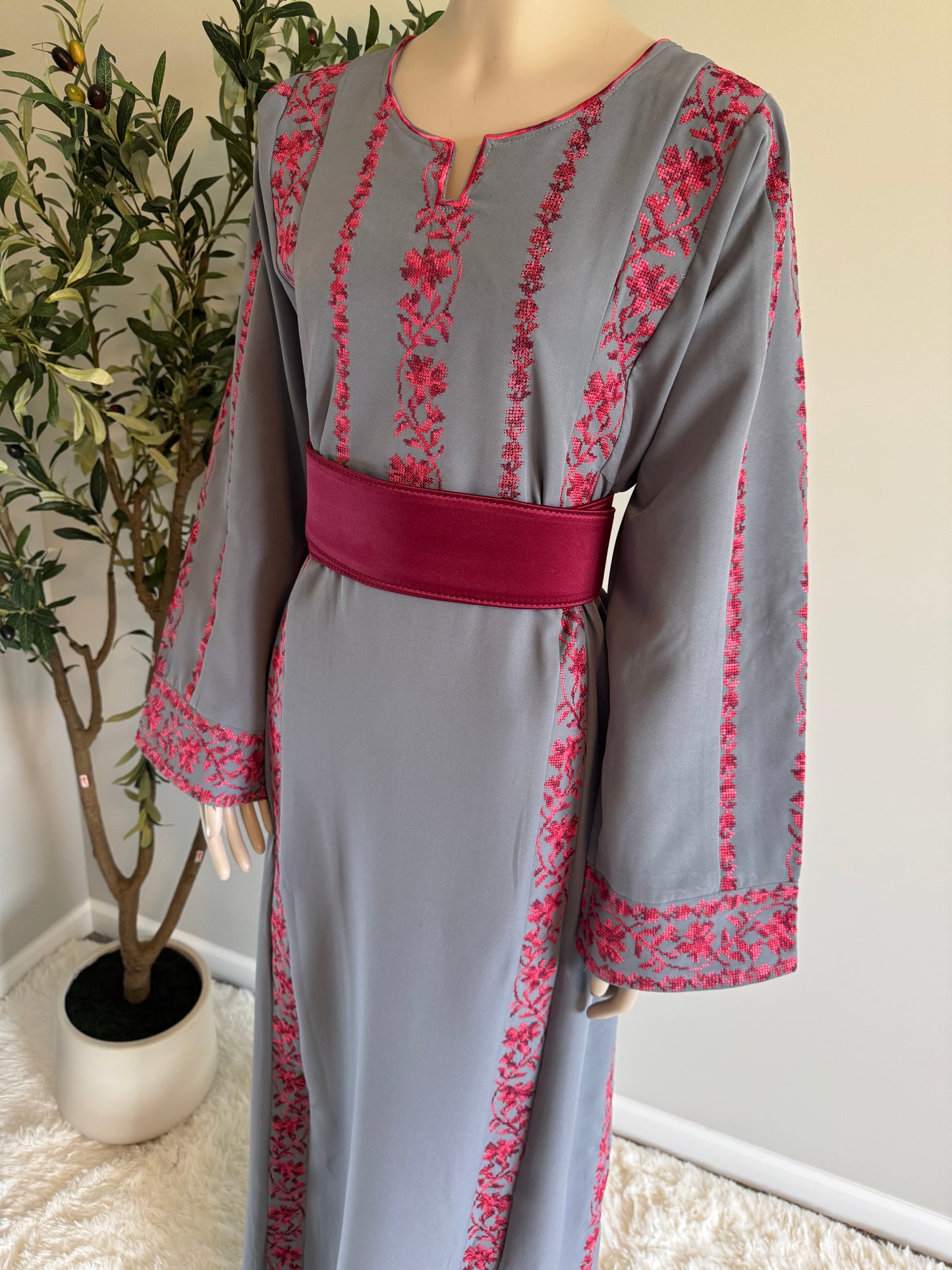 dark gray embroidered fabric thobe