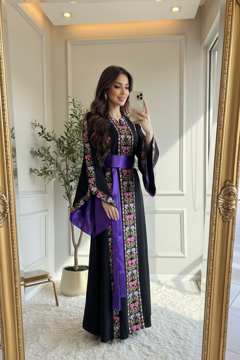 Black and purple embroidered dress/ thobe