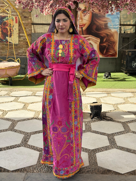 Fuchsia silk velvet thobe
