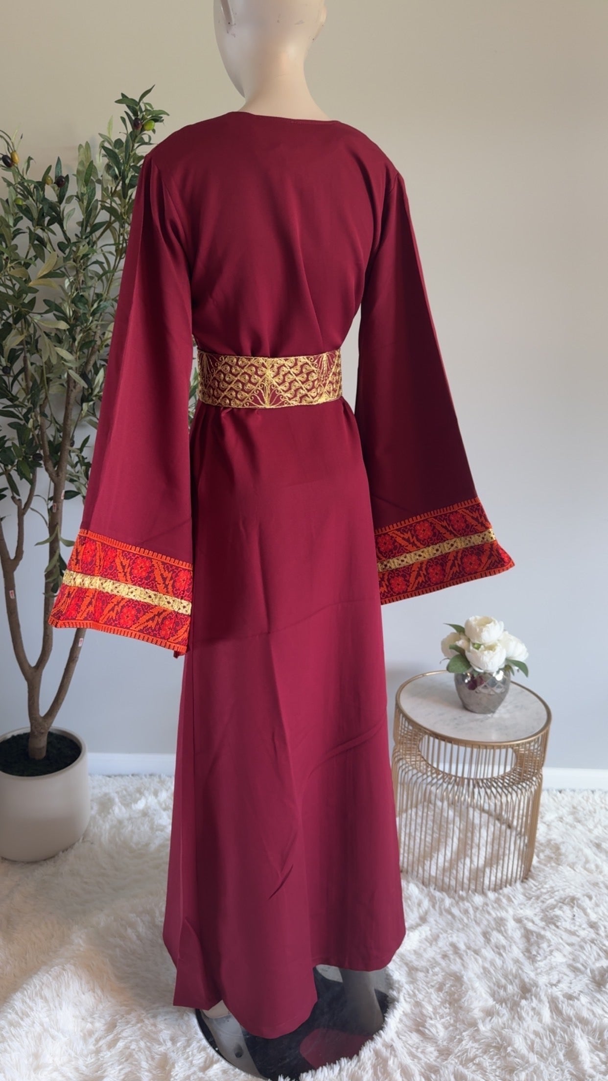 Burgundy embroidered dress
