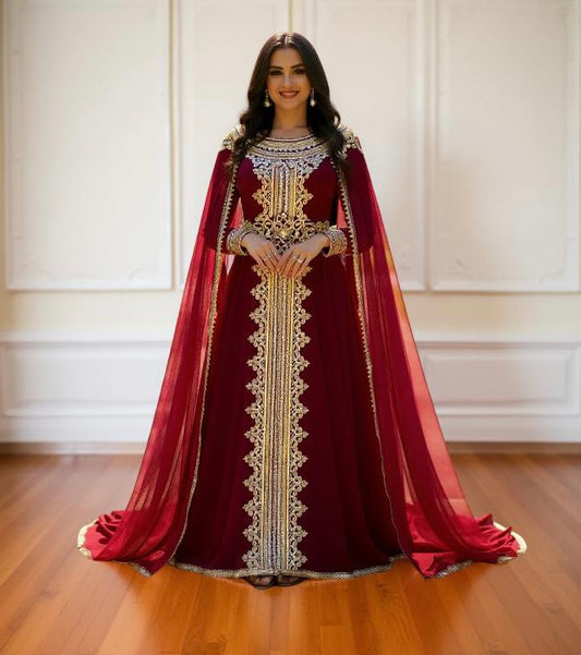 Dark red caftan/ Dress Abaya