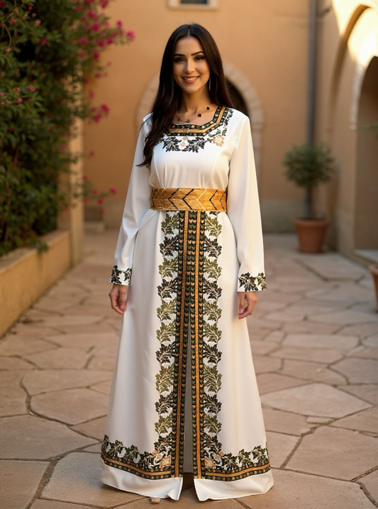 White satin embroidered dress