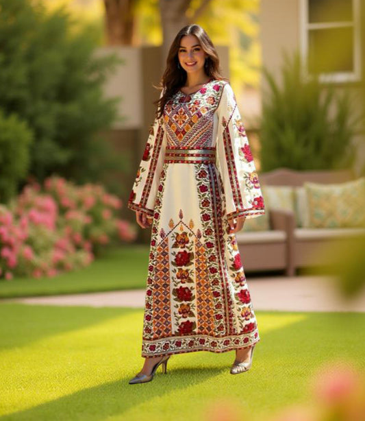 Off-white thobe with stunning colors