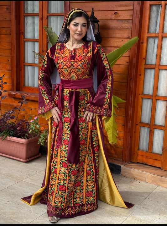 Burgundy slik velvet thobe