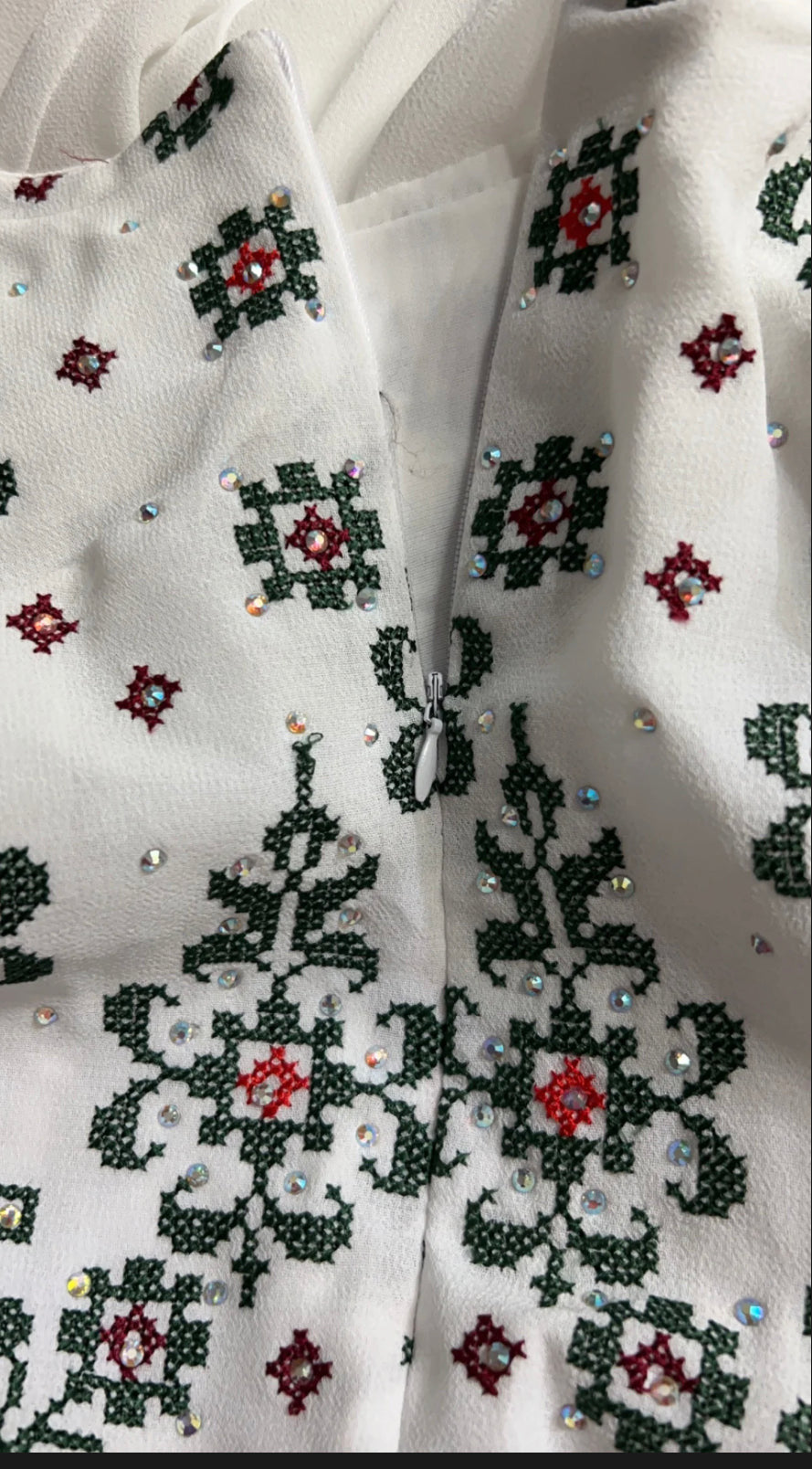 White and green embroidered dress