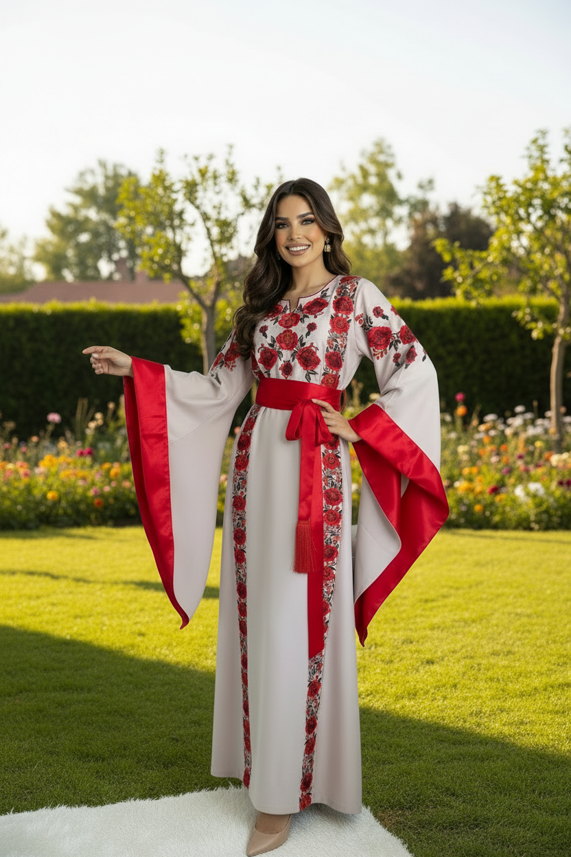 Arms extended in patio - luxury fabric focus