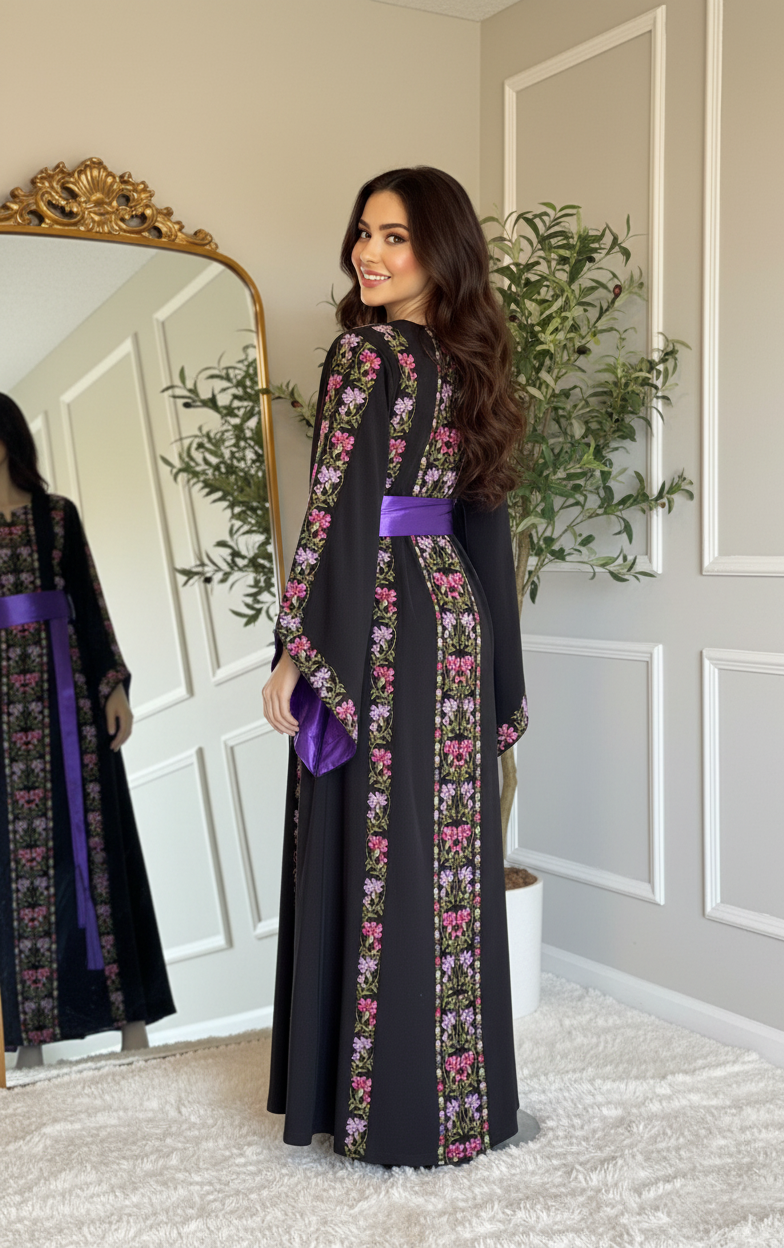 Black and purple embroidered dress/ thobe