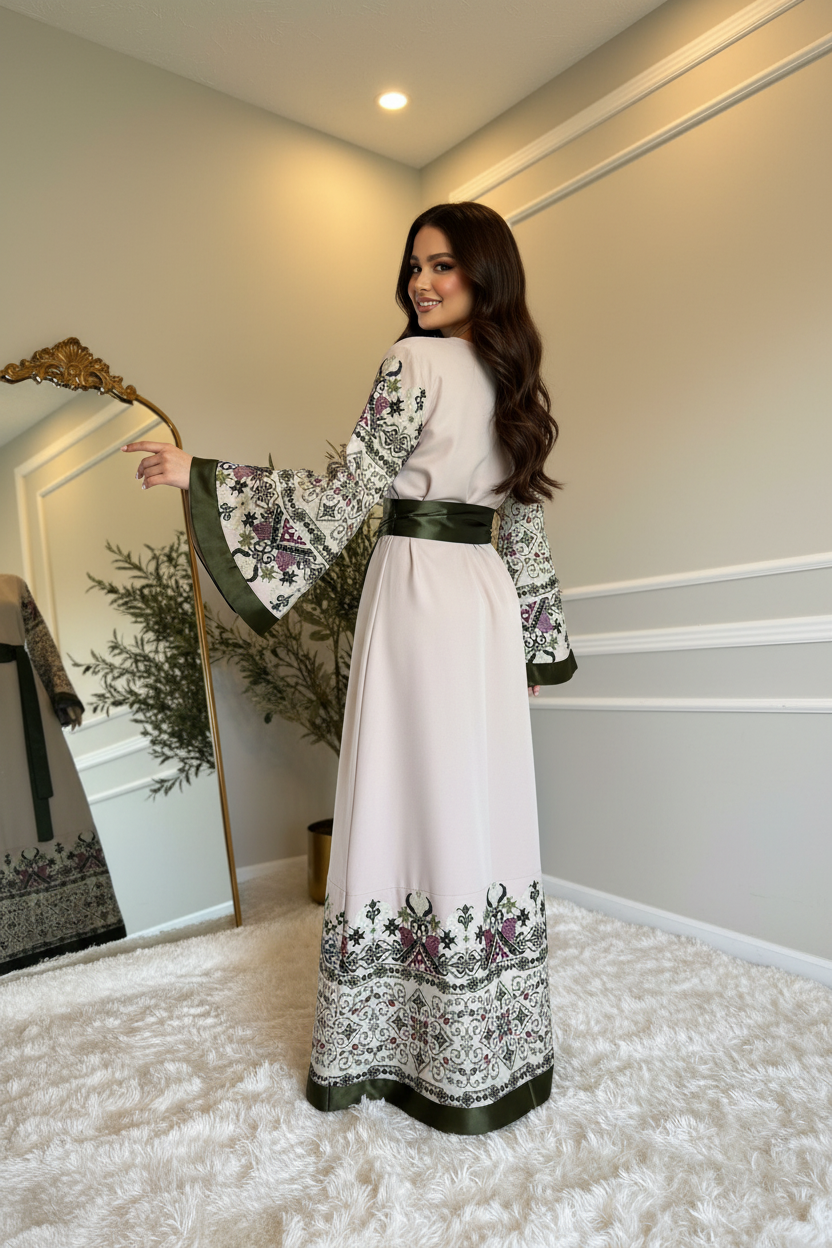 Back View - Fixed Hands - Olive Green Thobe
