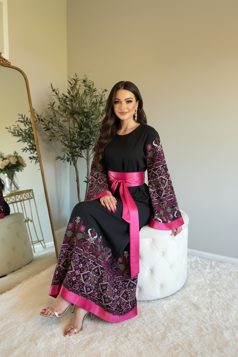 Black & Fuchsia — Seated Sleeves Natural Drape
