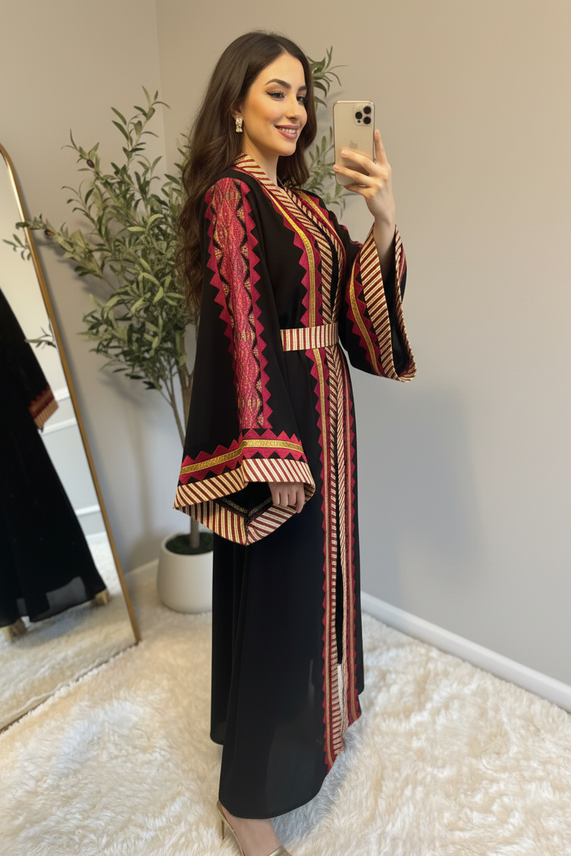 Black Red Gold Tatreez - Mirror Selfie