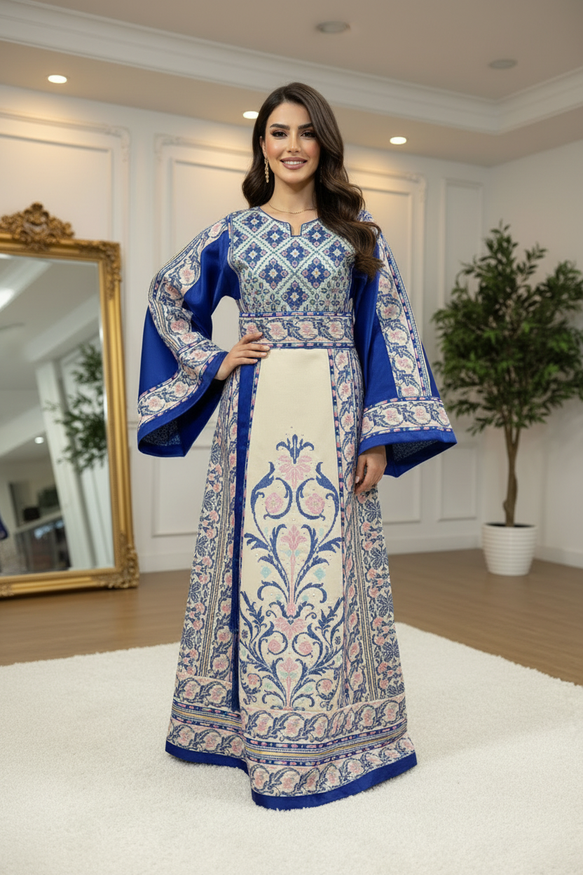 Blue Tatreez Thobe - Front Confident Pose