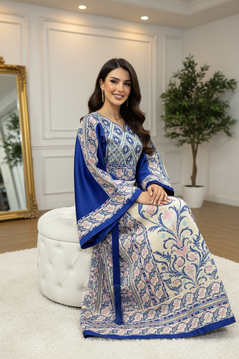 Blue Tatreez Thobe - Slim Face Model
