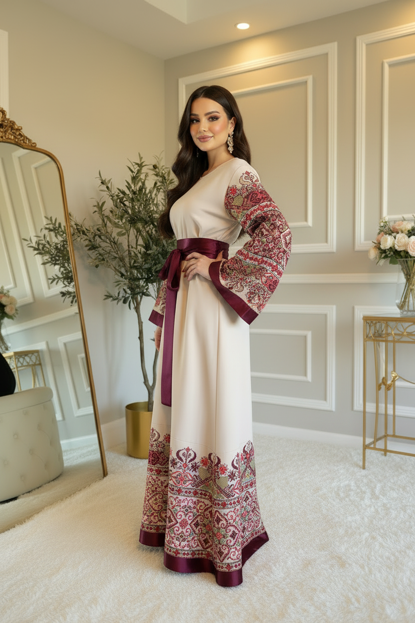 Cream & Burgundy — 3/4 Angle Natural Sleeves