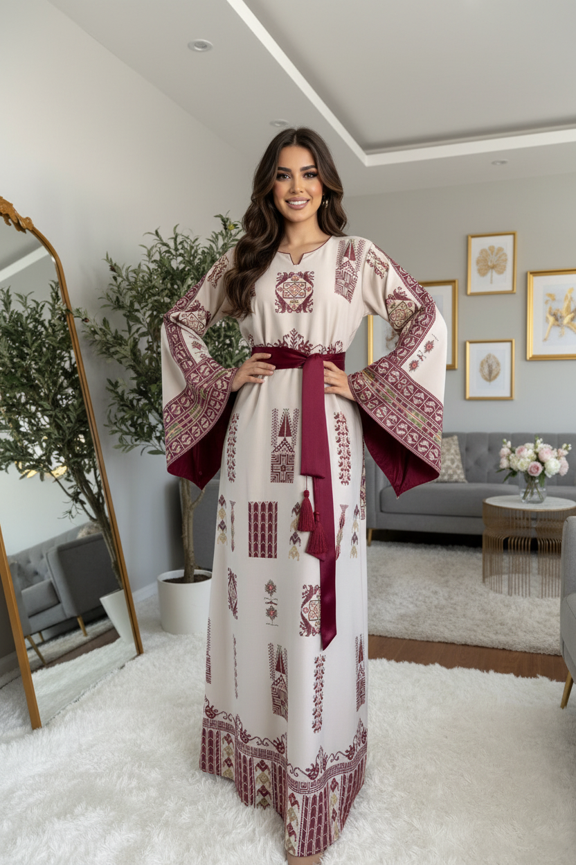Cream/Burgundy Dress - Crystal Clear