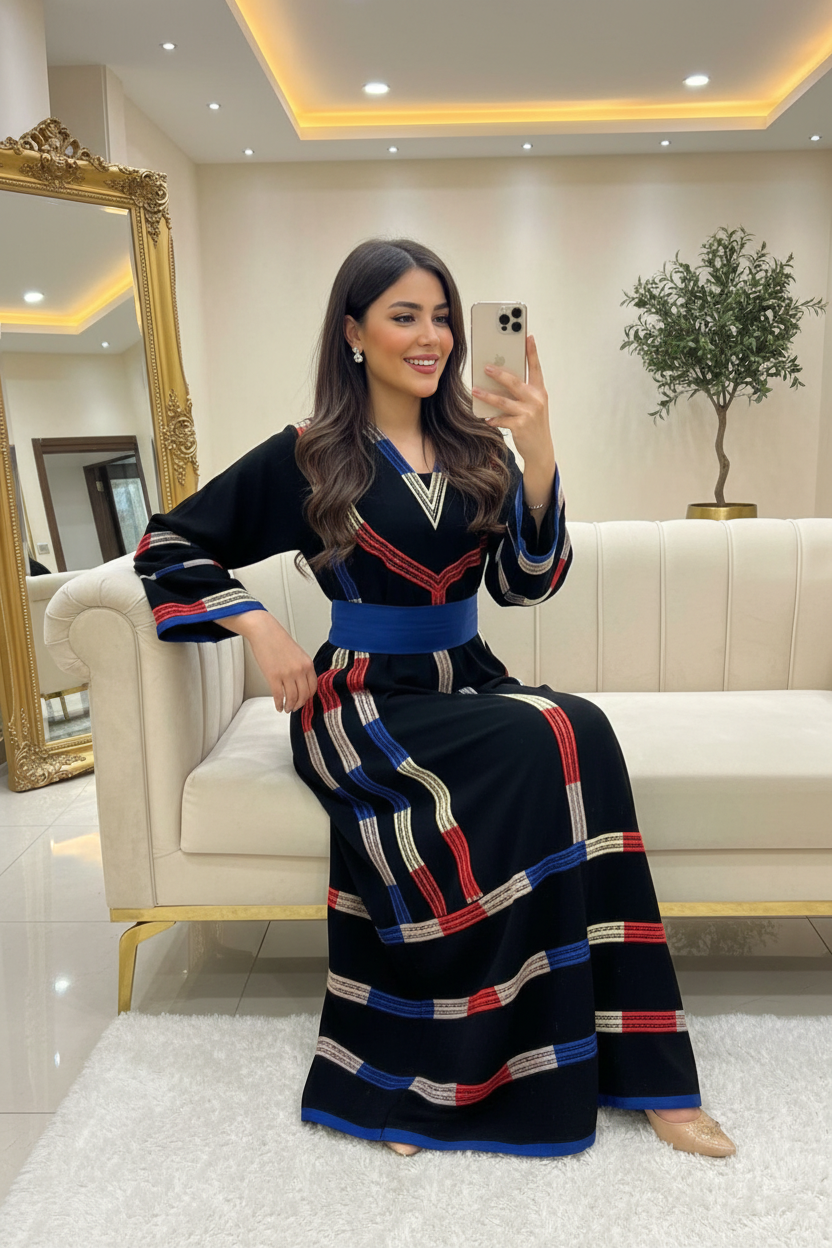 Leila in Black Embroidered Abaya - Selfie Pose