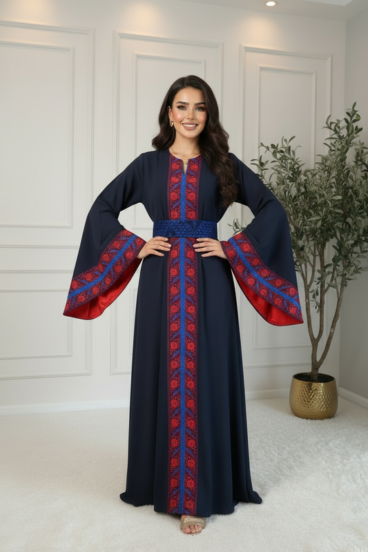 Navy Blue Abaya Real Human Model Front View