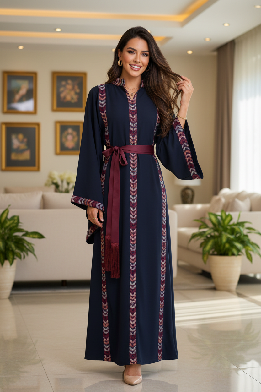 Navy Burgundy Hand Touching Hair