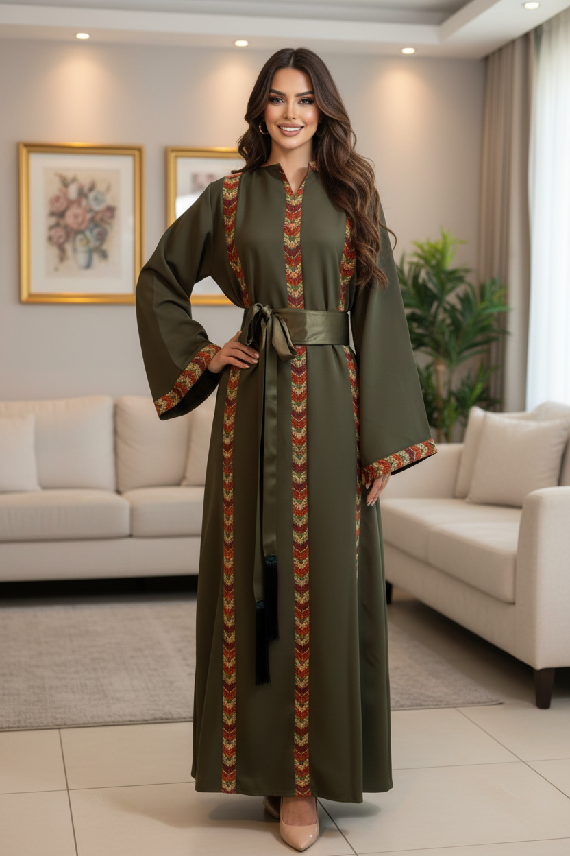 Olive Green Abaya - Side Turn