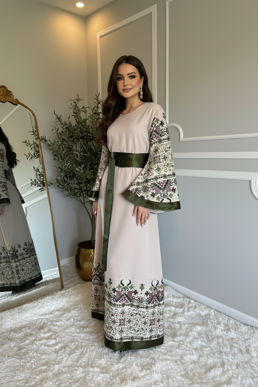 Standing - Olive Green Tatreez Thobe