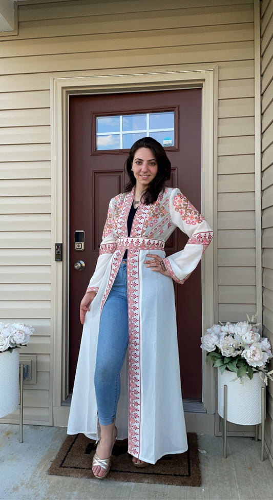 White and red embroidered caftan